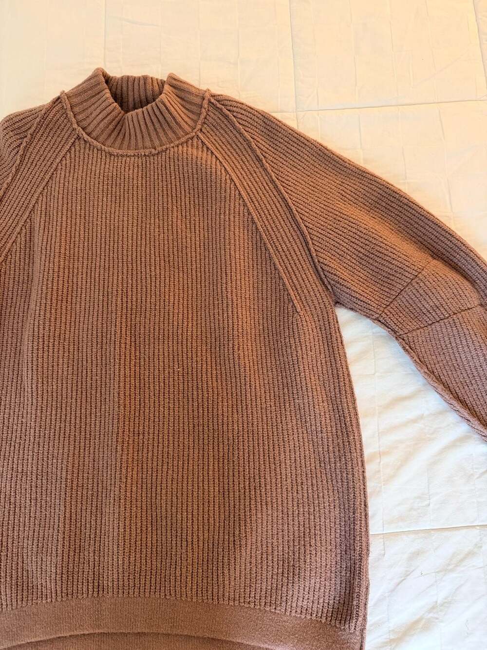 Free People Brown Ribbed Mock Neck Sweater Size M - Picture 3 of 6